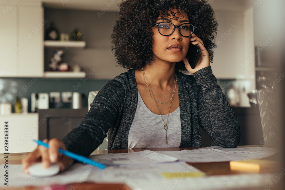 Female architect working from home office