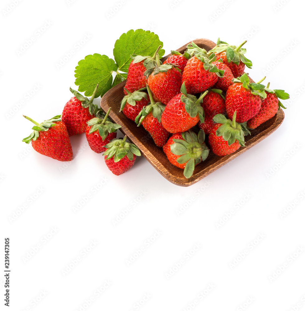 A bowl of beautiful strawberries isolated on white background with clipping path, close up, macro.