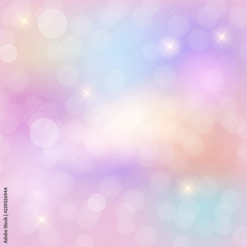 Abstract Rainbow sky fantasy background with glittering stars. Vector Illustration