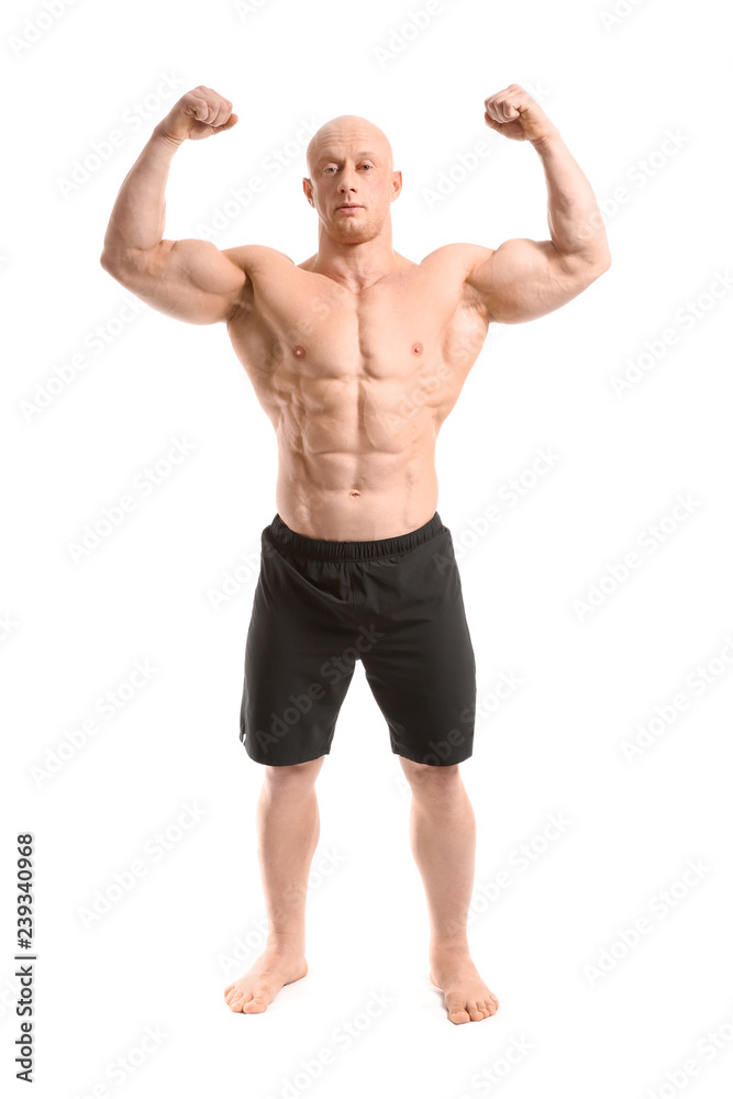 Muscular bodybuilder on white background