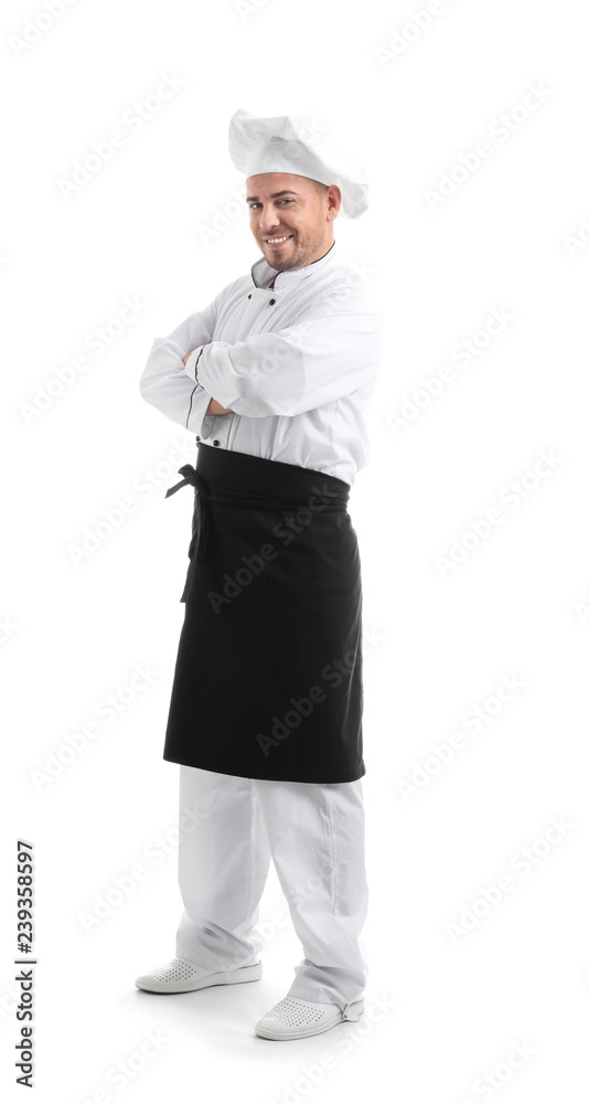 Portrait of male chef on white background