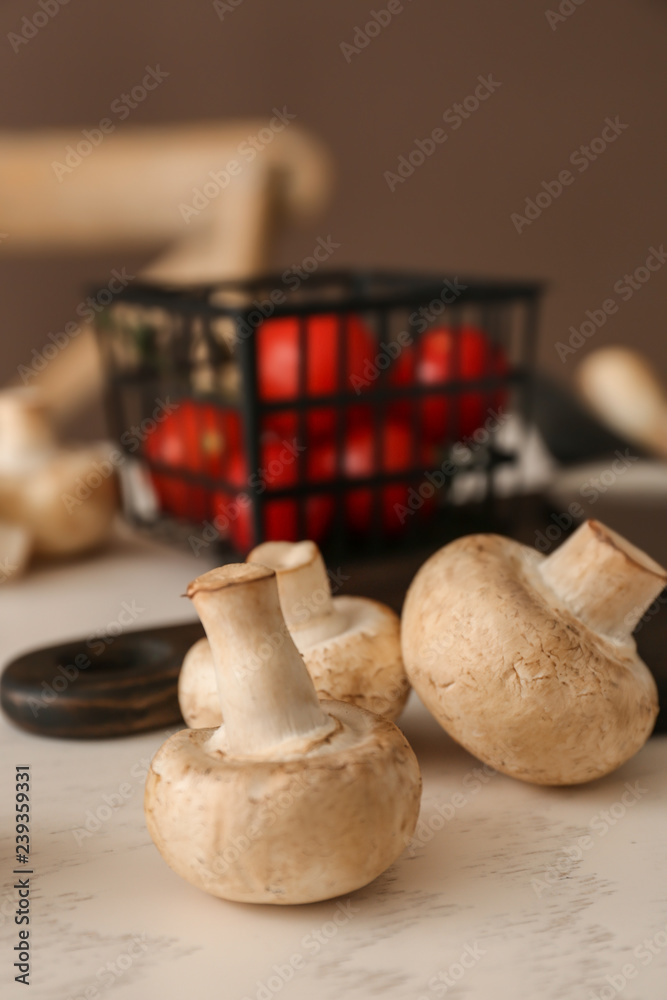 Fresh mushrooms on light table