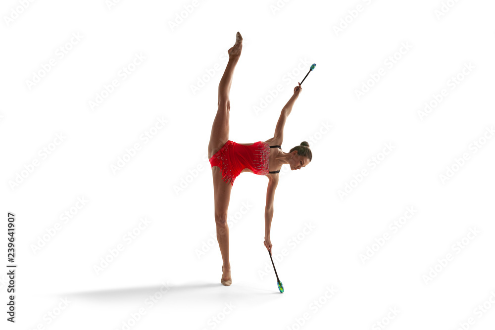 Rhythmic gymnastics isolated on white