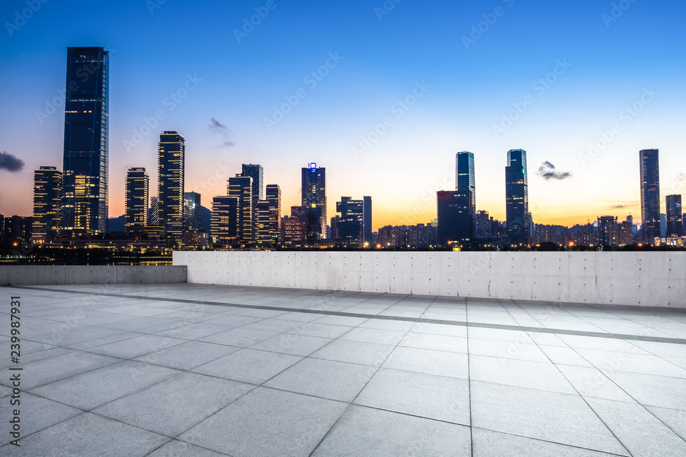 empty square with city skyline