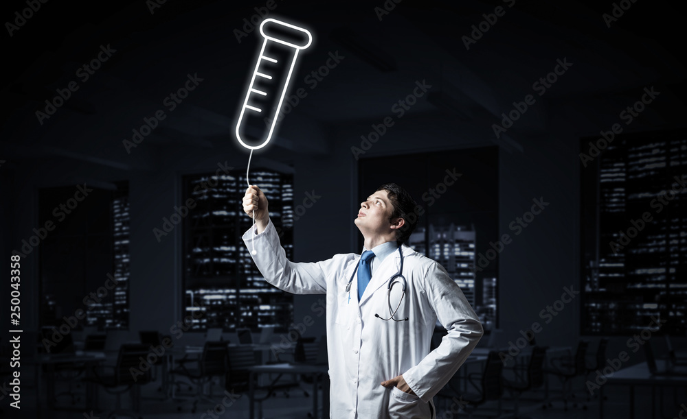 Doctor and medical vial symbol