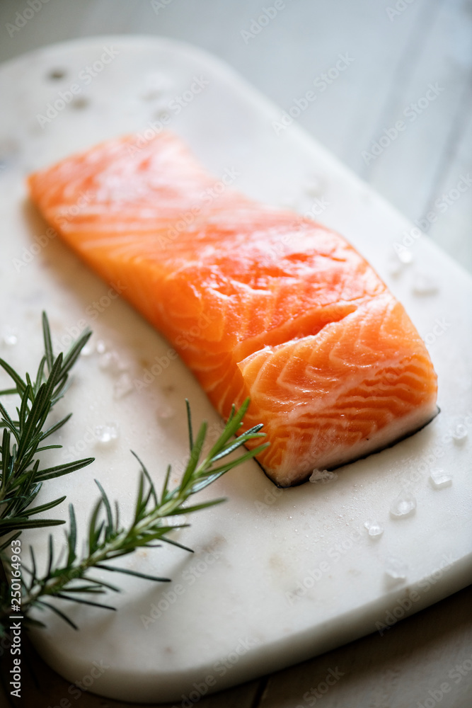 Fresh salmon with thyme food photography recipe idea