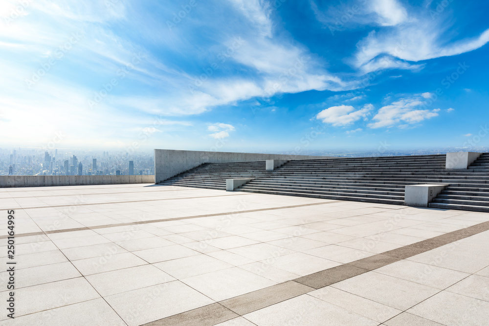 City skyline and buildings with empty square floor in Shanghai,China