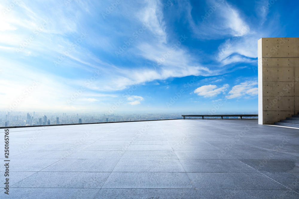 City skyline and buildings with empty square floor in Shanghai,China