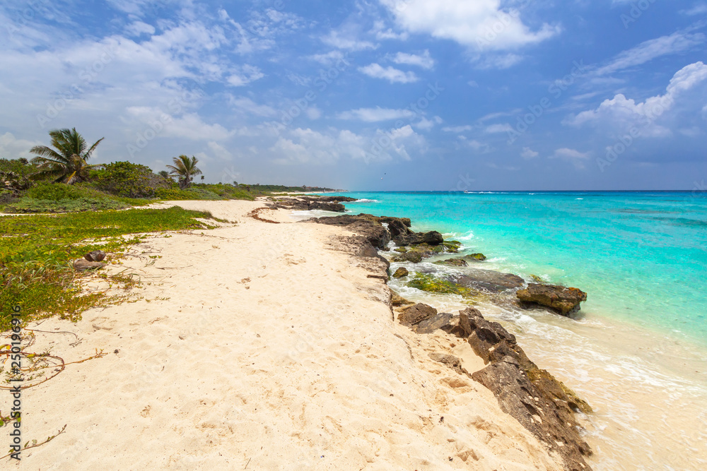 Beautiful Caribbean Sea beach in Playa del Carmen, Mexico