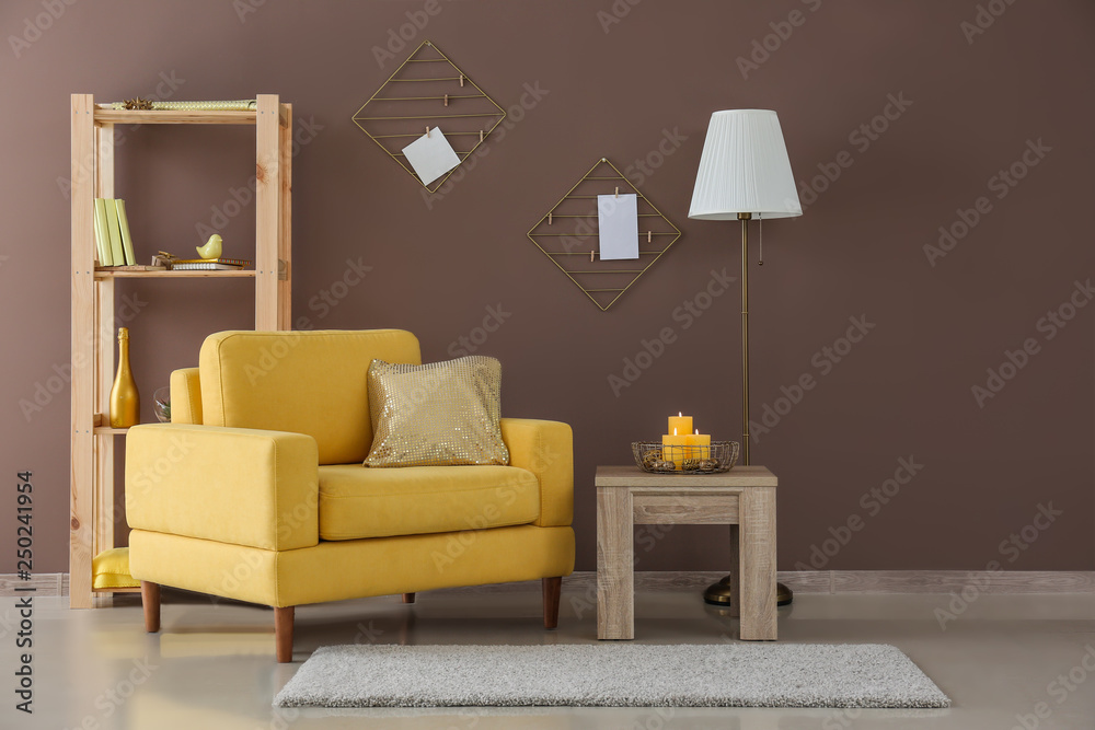 Interior of beautiful room with golden elements