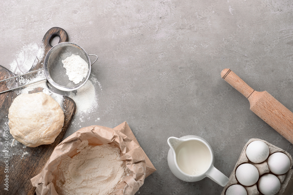 Ingredients for making bread on table