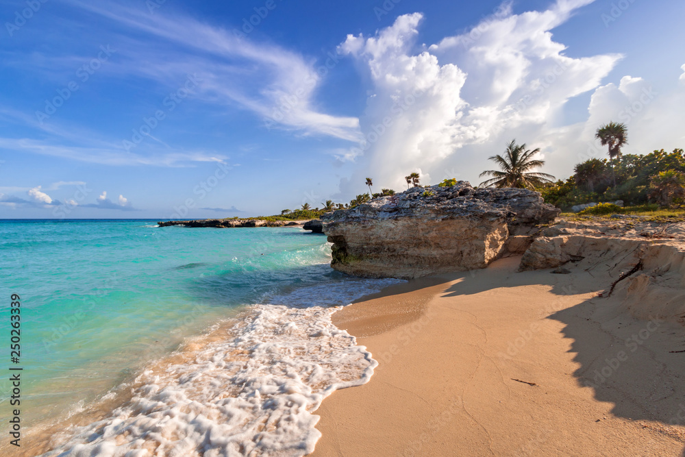 Beautiful Caribbean Sea beach in Playa del Carmen, Mexico