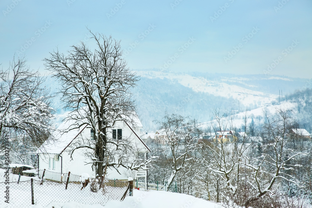 冬日里美丽的雪山度假村