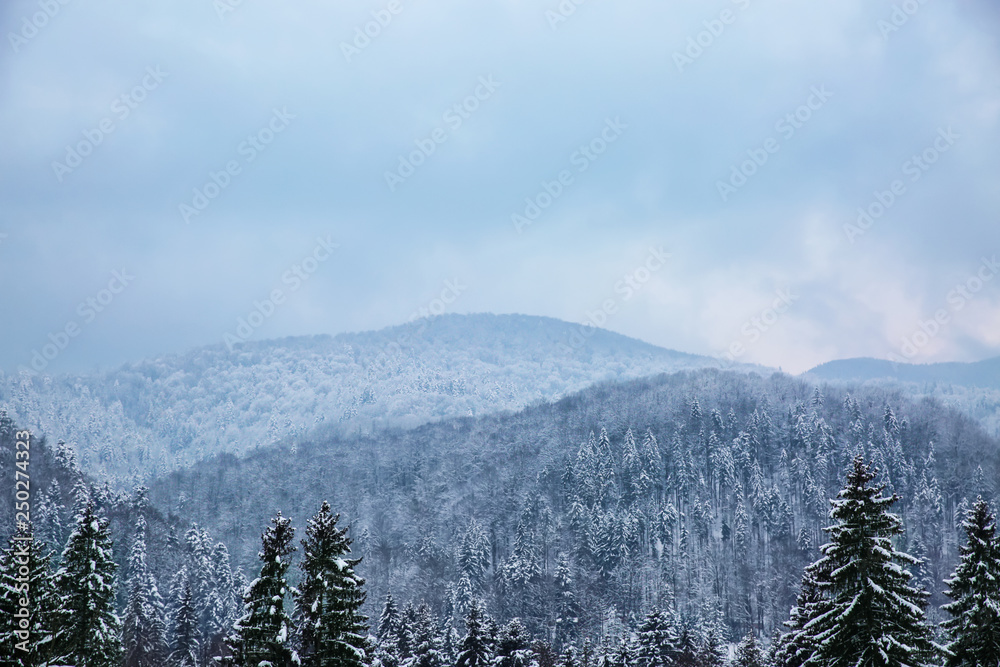 Beautiful landscape with mountains at winter resort