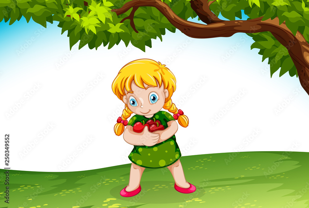 young girl holding apples