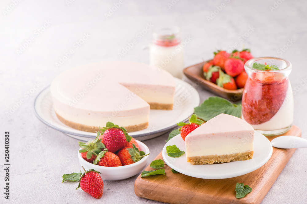 Delicious and nutritious handmade strawberry no bake frozen gradient colour fromage frais cheesecake