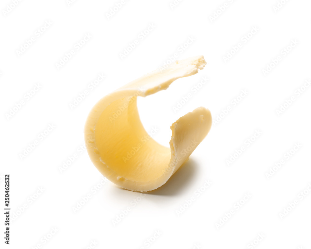 Butter curl on white background