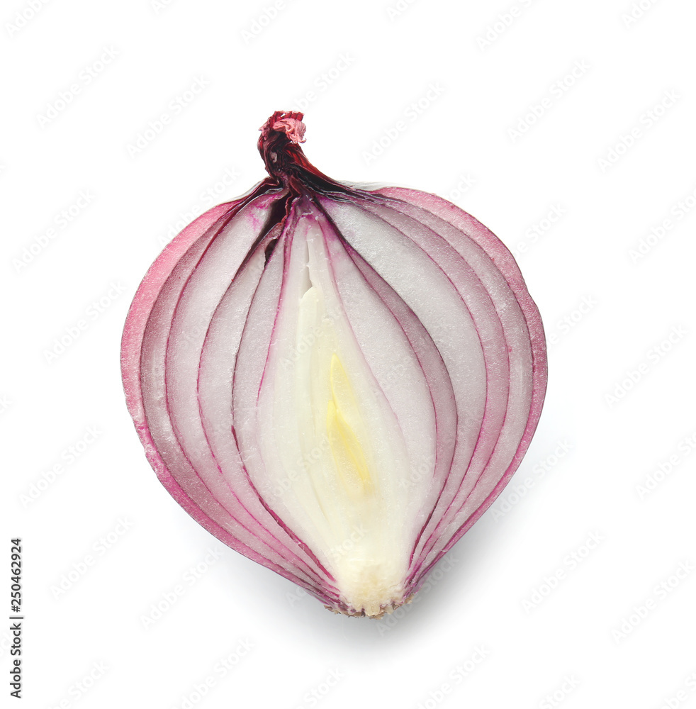 Onion half on white background