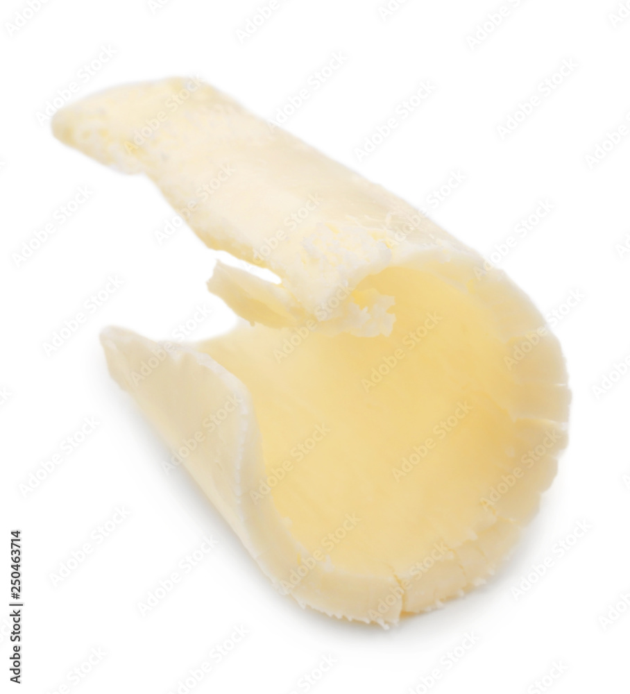 Butter curl on white background