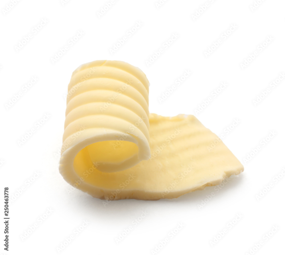 Butter curl on white background