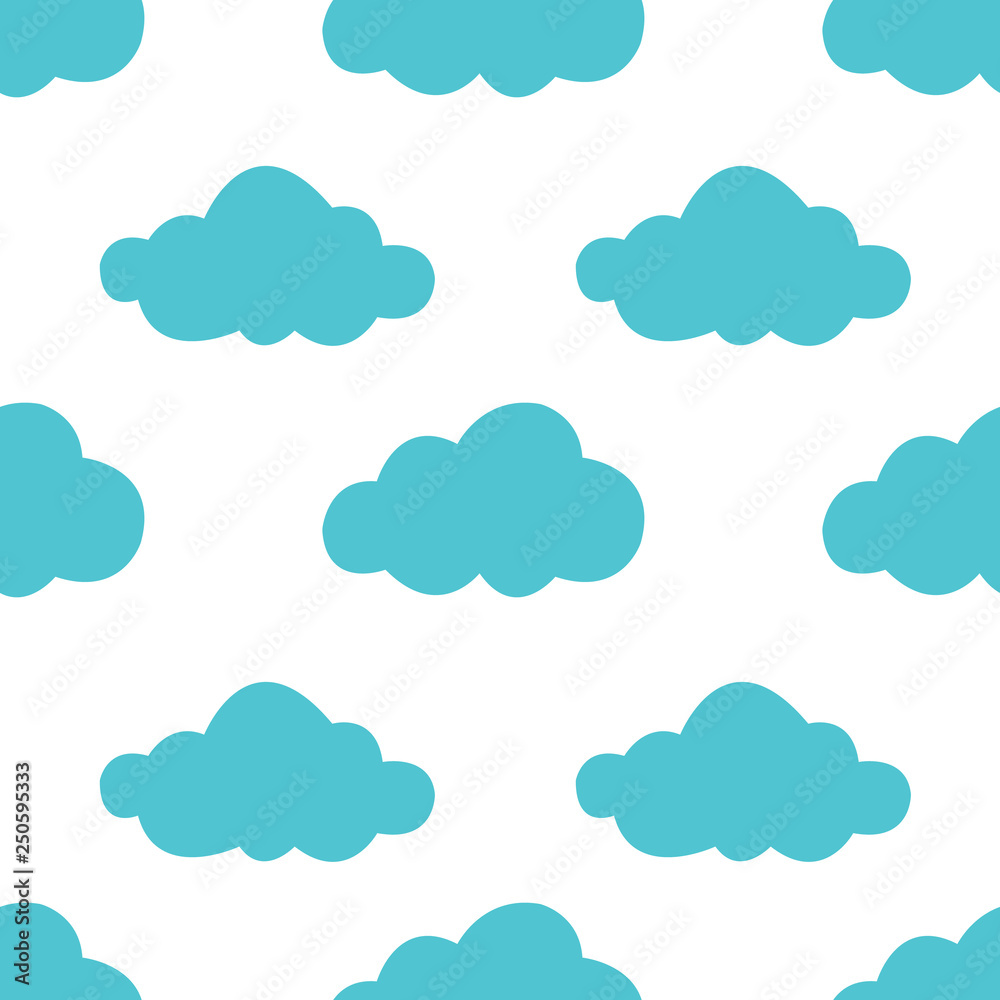 Vector seamless clouds pattern on white background. 