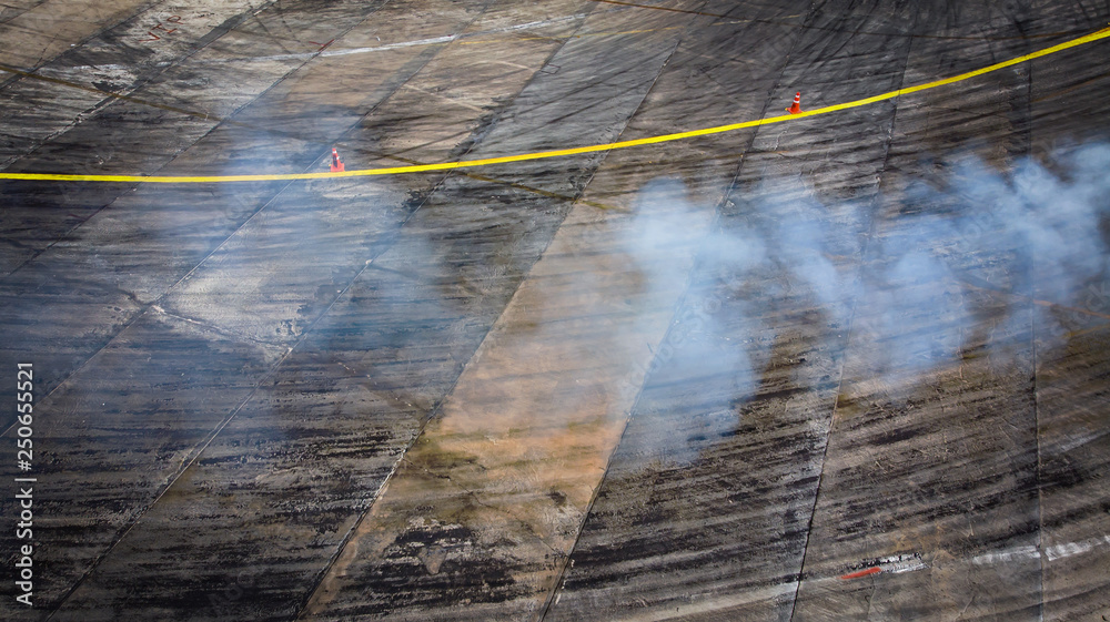 Top view Aerial view photo driver drifting car on asphalt track,Car drift 