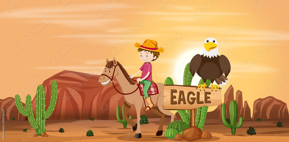 Cowboy in desert scene