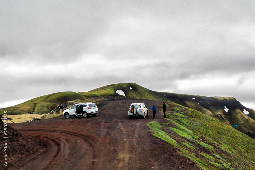 4WD car travel off road in Landmannalaugar Iceland