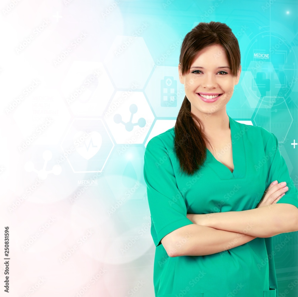 Young nurse woman with stethoscope at hospital