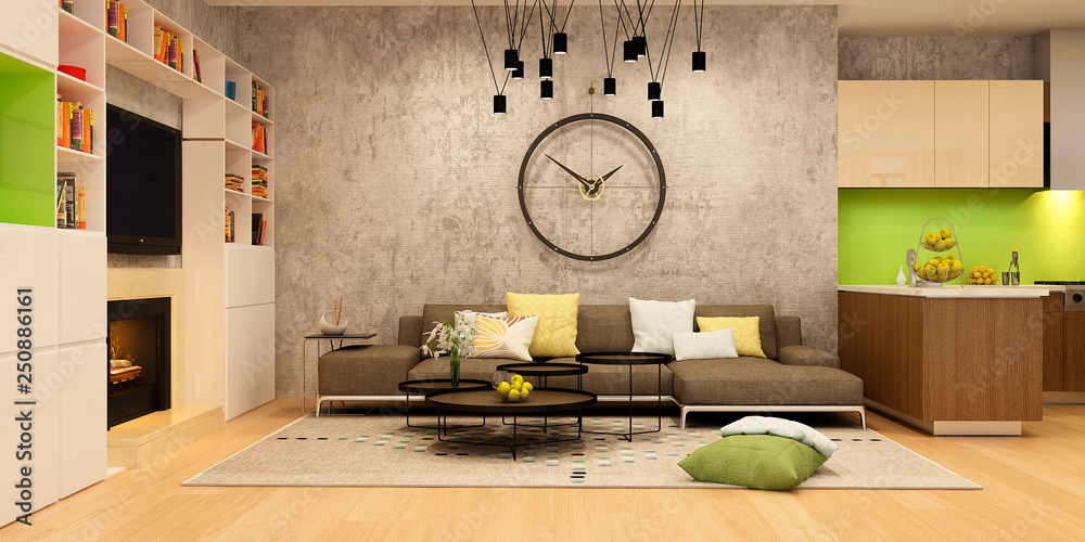 Modern house interior. 3d rendering.