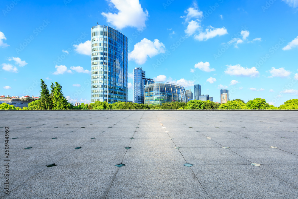 Empty square ground and modern commercial buildings in Shanghai