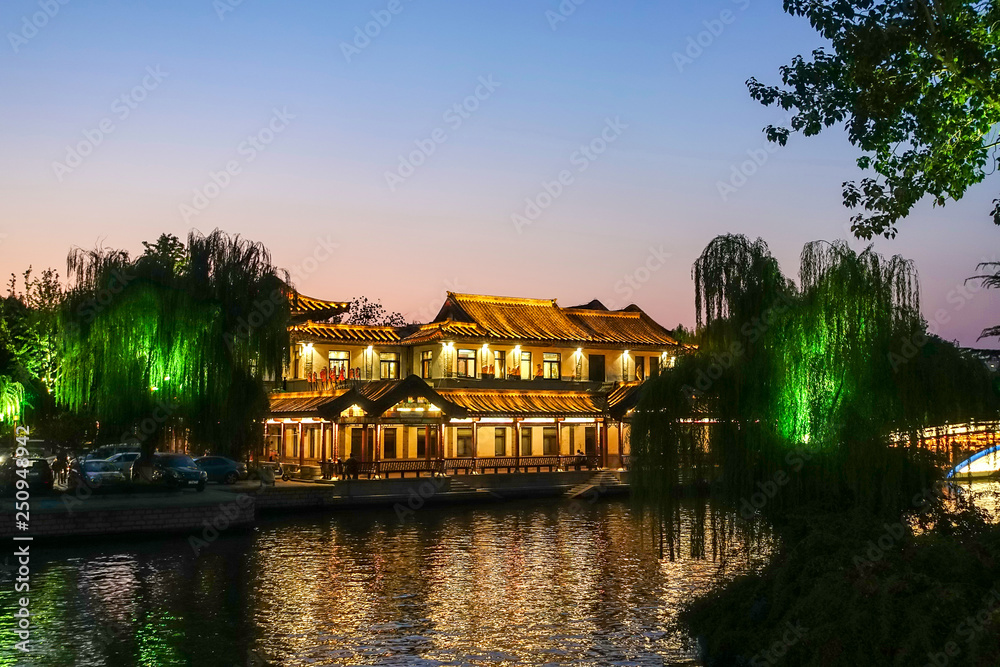 night view of daming lake in jinan shandong China