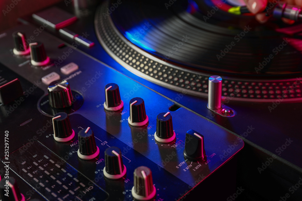 Modern DJ mixer, closeup