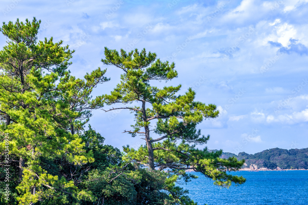 晴朗的日子里，蓝海上的许多小岛，著名的久宿岛（99岛）珍珠海度假胜地