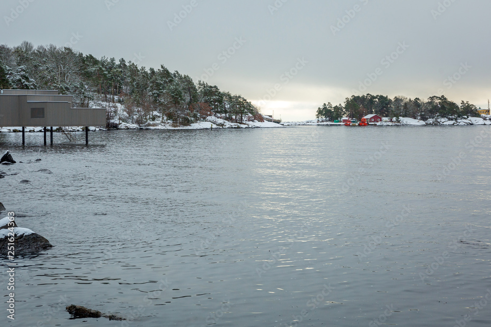 Baltic sea coast near Karlshamn in winter, Sweden