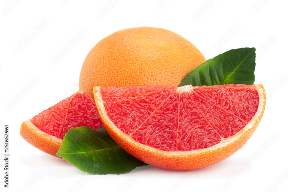 Red grapefruit with leaf