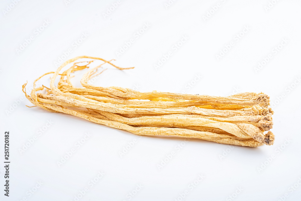 Chinese herbal codonopsis on white background