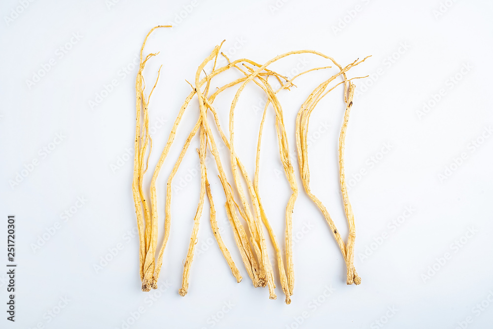 Chinese herbal codonopsis on white background