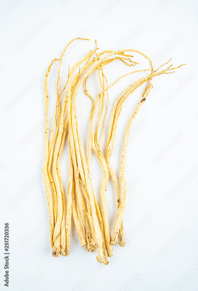 Chinese herbal codonopsis on white background