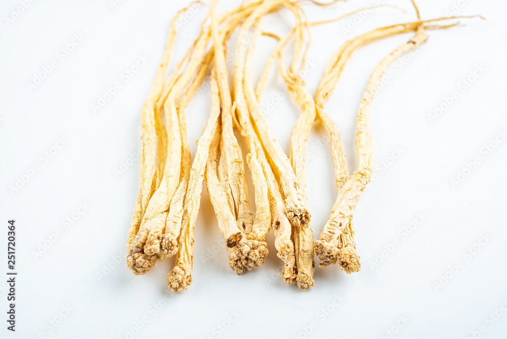 Chinese herbal codonopsis on white background