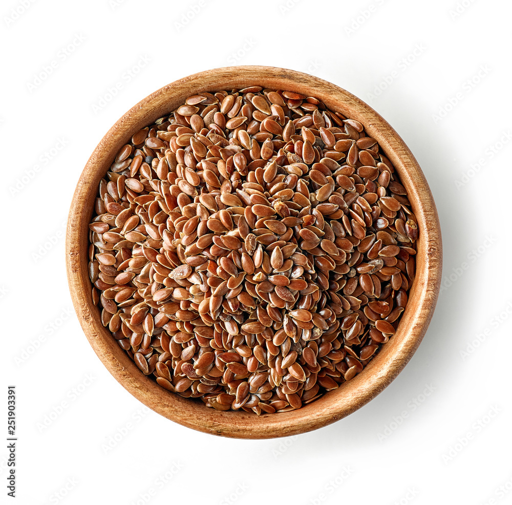 wooden bowl of flaxseed