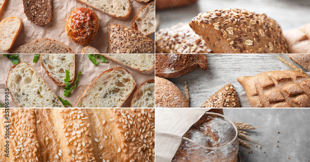 Collage of photos with fresh bakery products