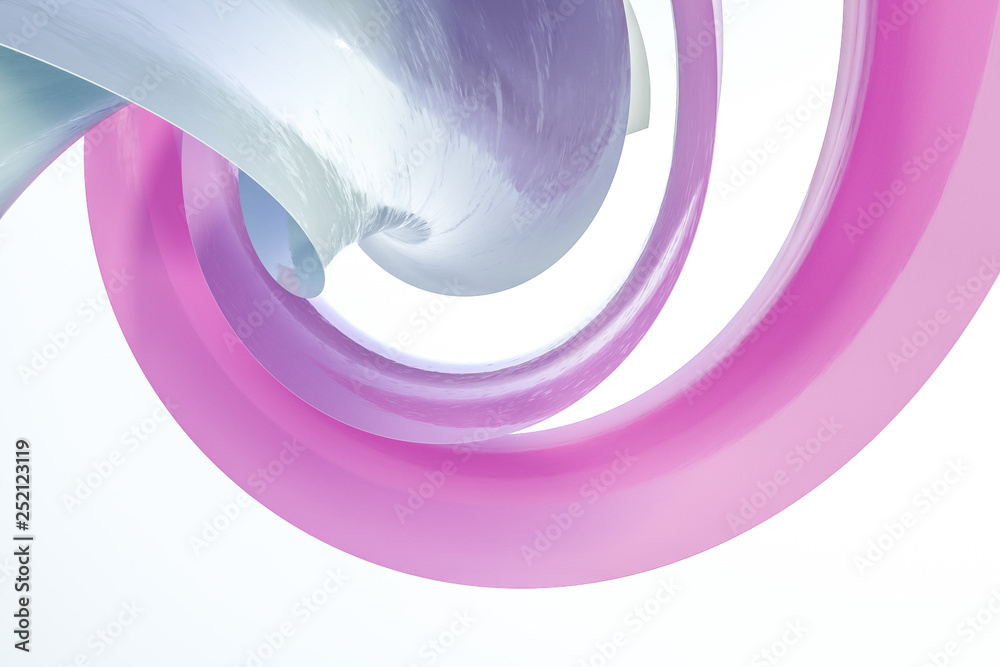 3d rendering, cyan and pink curves surface