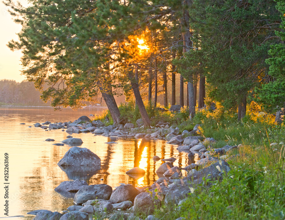 Golden sunset on Onega Karelia.