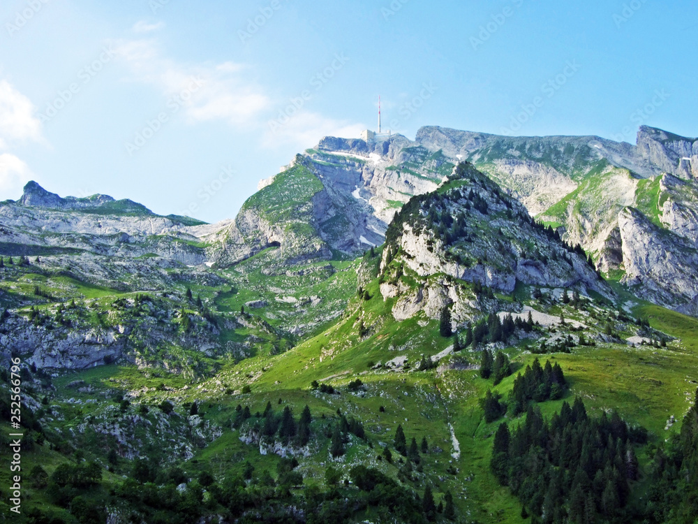 The beautiful Alpine peak of Säntis in Alpstein mountain range - Canton of Appenzell Innerrhoden, Sw