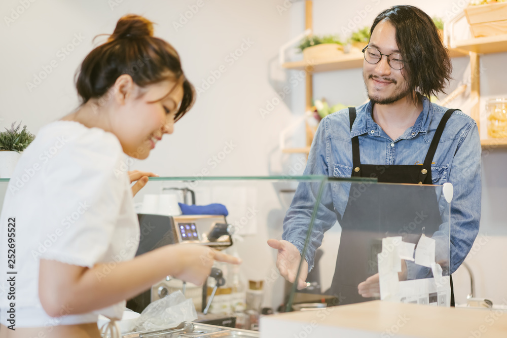 customer select and choose some food order to waiter at bar