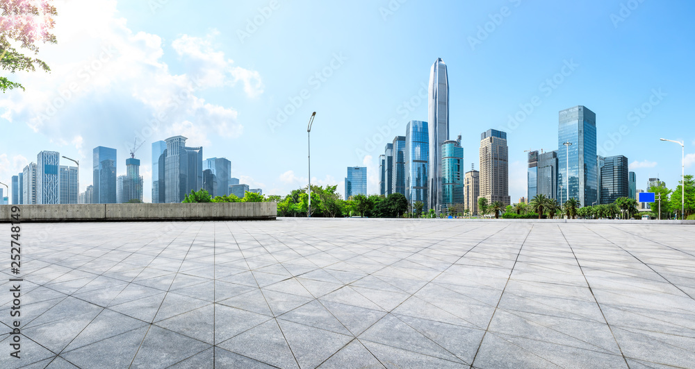 Empty square floor with panoramic city skyline in Shenzhen,china