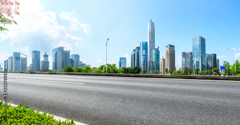 Asphalt highway with panoramic city skyline in Shenzhen