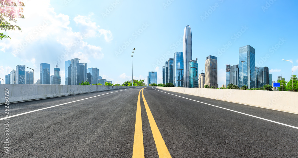 Asphalt highway with panoramic city skyline in Shenzhen