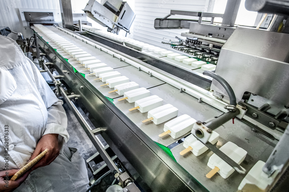 Production of ice-cream at factory